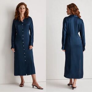 Madewell Satin Button-Front Midi Shirt-Dress in Classic Indigo Sz. 6 BNWT